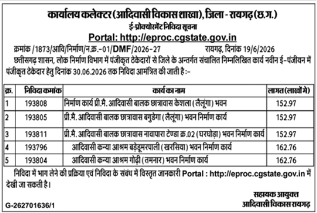 E-Procurement Tender Notice: Collector Office Raigarh