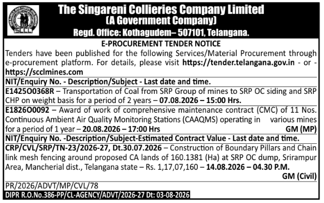E-Procurement Tender Notice for Coal Transportation and Infrastructure Works