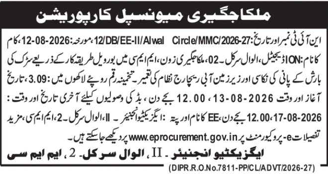 E-Procurement Tender Notice for Rainwater Recharge Layouts by GHMC Alwal