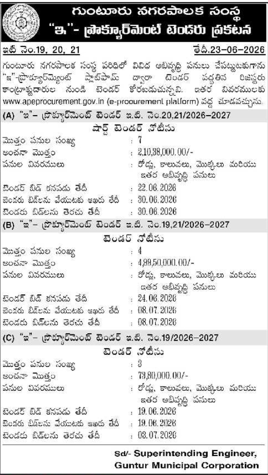 E-Procurement Tender Notice: Guntur Municipal Corporation