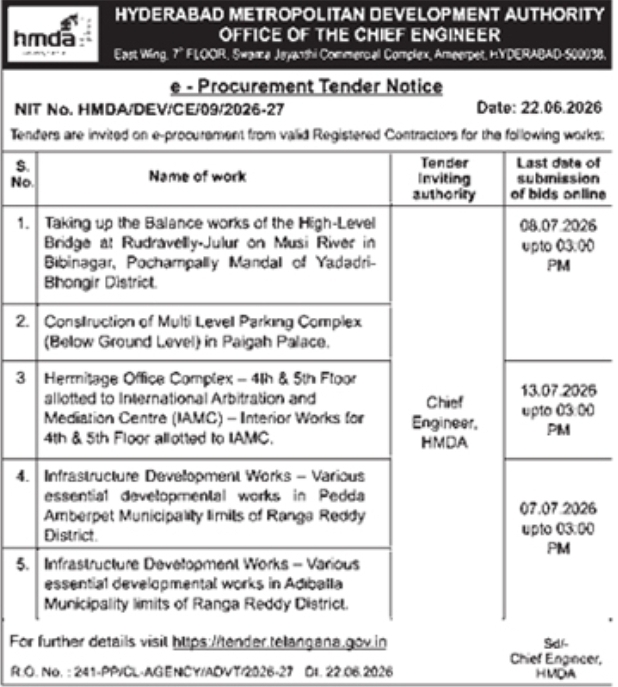 E-Procurement Tender Notice: HMDA Hyderabad