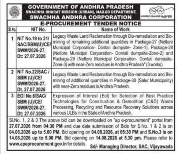 E-Procurement Tender Notice: Legacy Waste Land Reclamation Projects