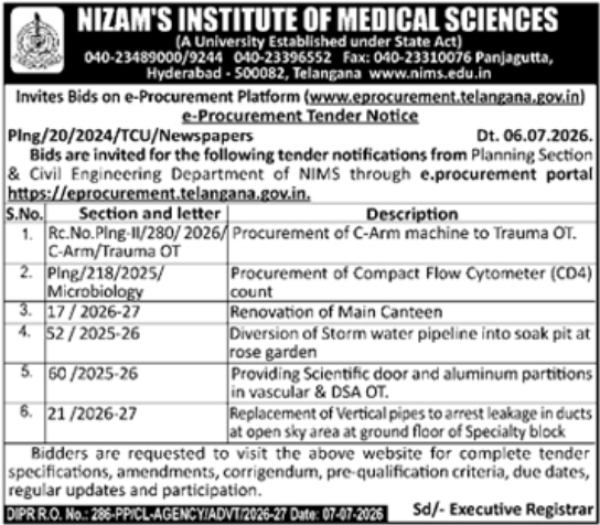 e-Procurement Tender Notice: Medical Equipment & Civil Works