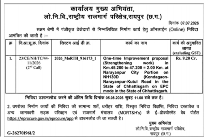 e-Procurement Tender Notice: National Highway Improvement Work
