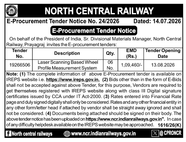 E-Procurement Tender Notice: North Central Railway Laser System