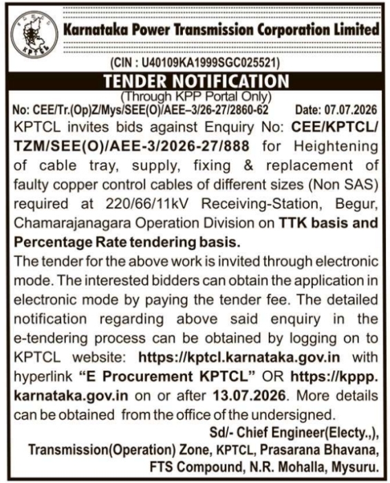 e-Procurement Tender Notification: Electrical Substation Works and Cable Replacement