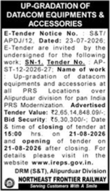 E-Tender for Datacom Equipment Up-gradation by Northeast Frontier Railway