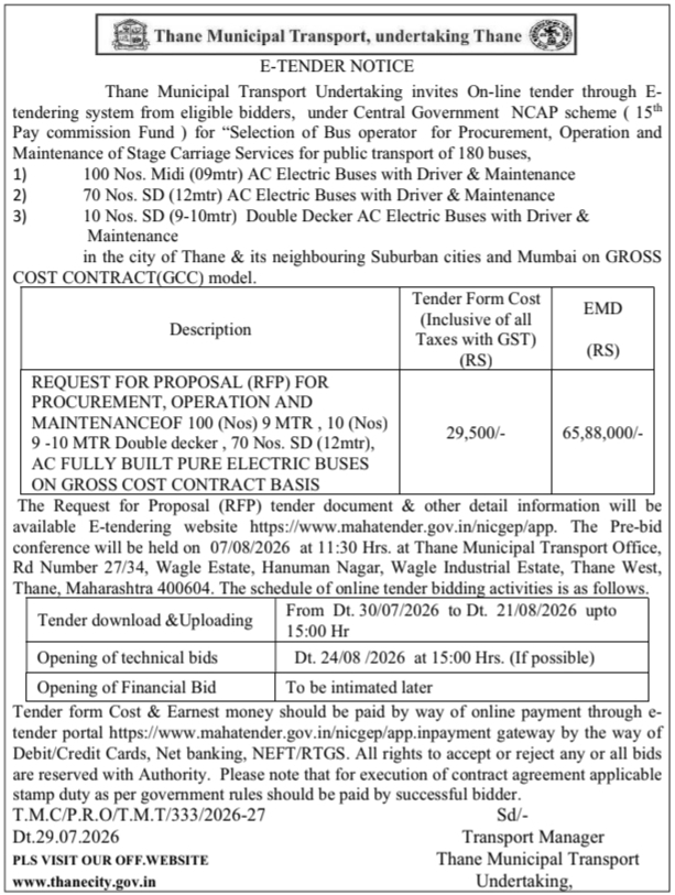 E-Tender for Electric Bus Operations by TMT