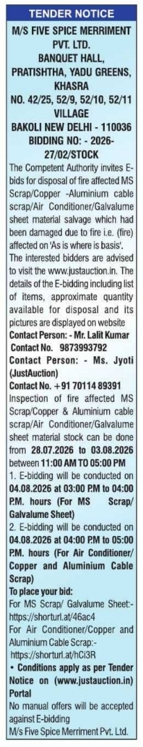 E-Tender for Fire Salvage Disposal by Five Spice Merriment