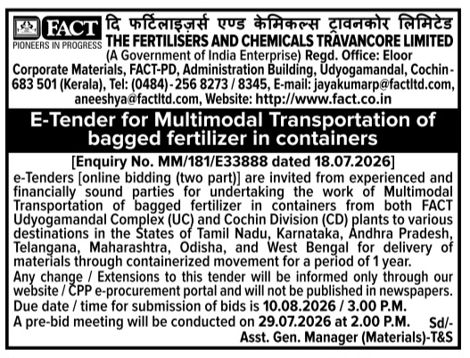 E-Tender for Multimodal Container Transportation of Bagged Fertilizer by FACT