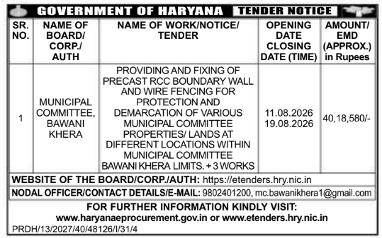 E-Tender for Precast Boundary Wall and Fencing by MC Bawani Khera