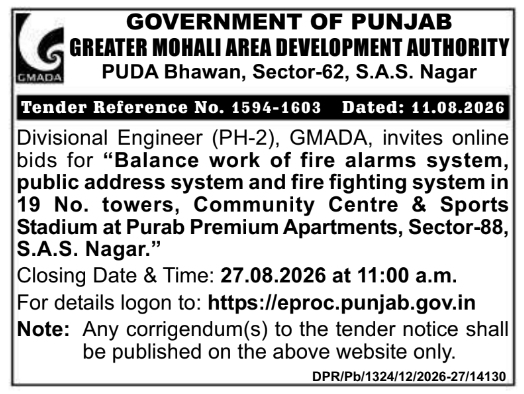 E-Tender for Residential Area Fire Systems by GMADA S.A.S. Nagar