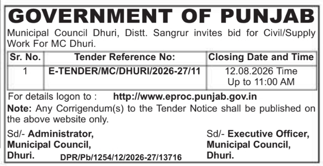 E-Tender Invitation for Civil and Supply Work by Municipal Council