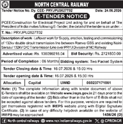 E-Tender Notice: 132kv Transmission Line Work