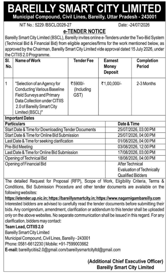 e-Tender Notice: Baseline Field Surveys and Primary Data Collection