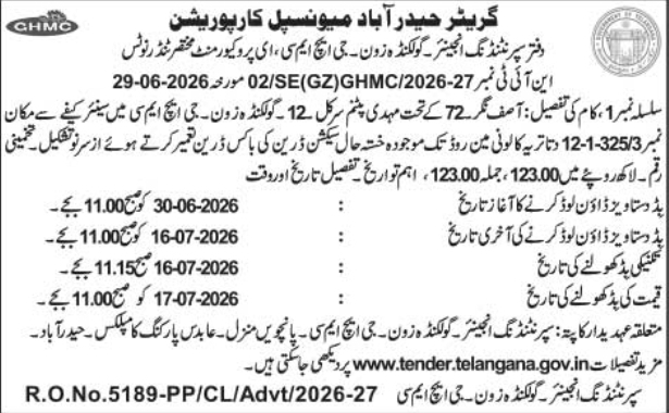 E-Tender Notice: Box Drain Works under GHMC Golconda Zone
