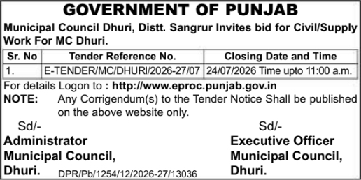 e-Tender Notice: Civil and Supply Works