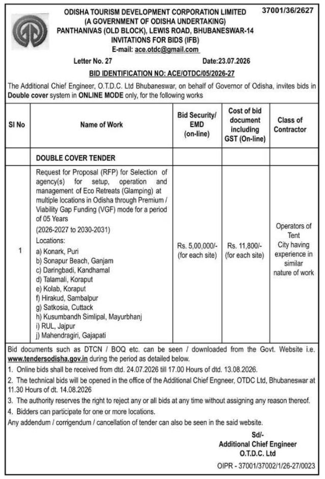 E-Tender Notice: Eco Retreat Glamping Site Operations