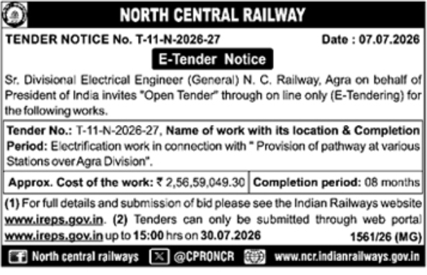 e-Tender Notice: Electrification Work (Agra Division)