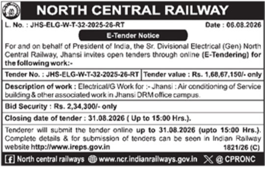 E-Tender Notice for Building Air Conditioning Works by North Central Railway