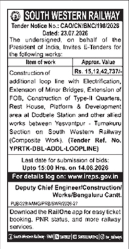 E-Tender Notice for Composite Railway Works by South Western Railway