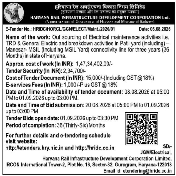 E-Tender Notice for Electrical Maintenance Works by HRIDC