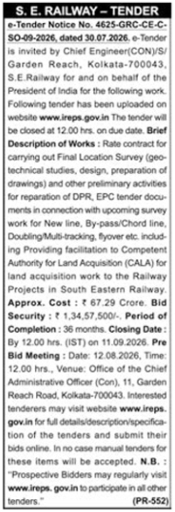 E-Tender Notice for Final Location Surveys and DPR Preparation