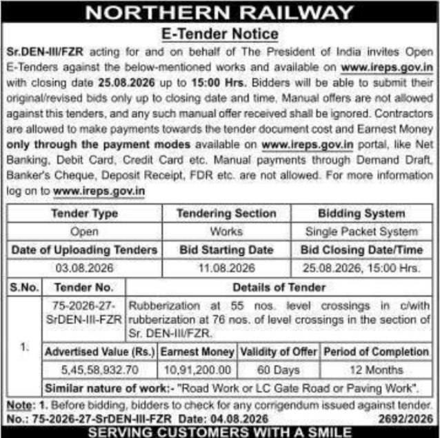 E-Tender Notice for Level Crossings Rubberization