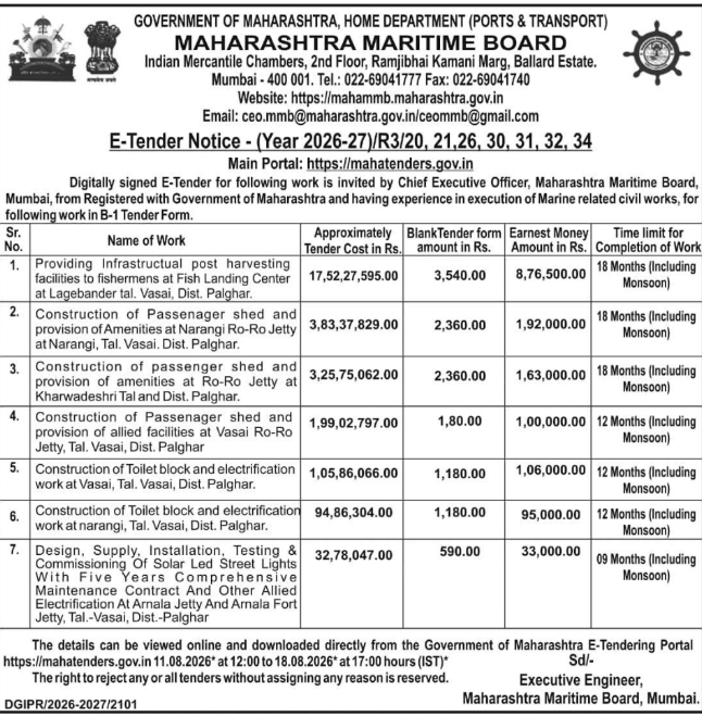 E-Tender Notice for Marine and Infrastructure Development Works
