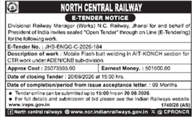E-Tender Notice for Mobile Flash Butt Welding