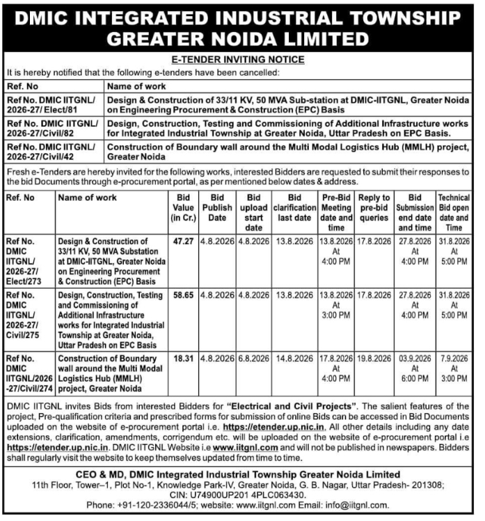 E-Tender Notice for Sub-station and Industrial Infrastructure Construction