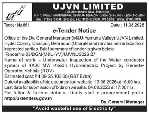 e-Tender Notice for Underwater ROV Inspection by UJVN Limited