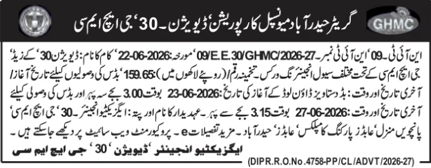 E-Tender Notice: GHMC Begumpet Division 30