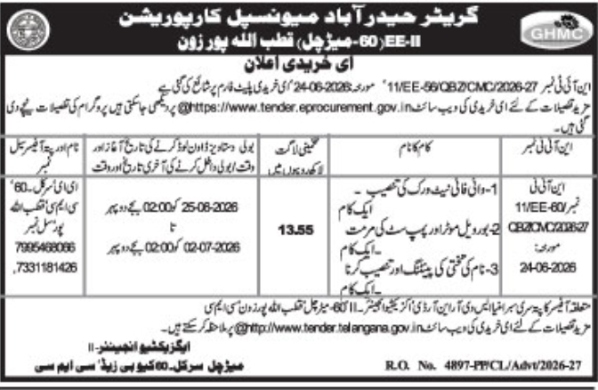 E-Tender Notice: GHMC Quthbullapur Zone