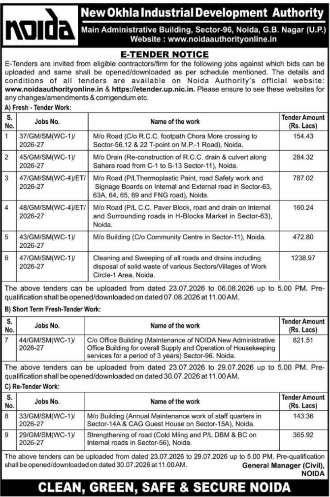 E-Tender Notice: Infrastructure & Maintenance Works (NOIDA)