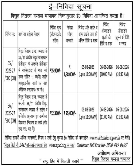 E-TENDER NOTICE: Power Distribution Work, Champawat