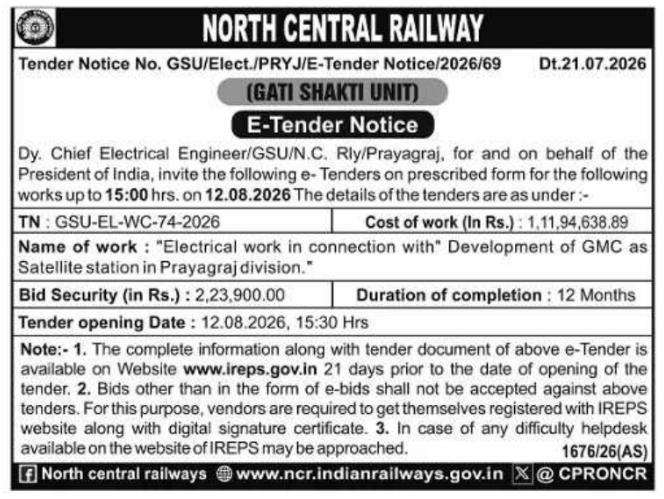 E-Tender Notice: Railway Electrical Station Work (NCR)