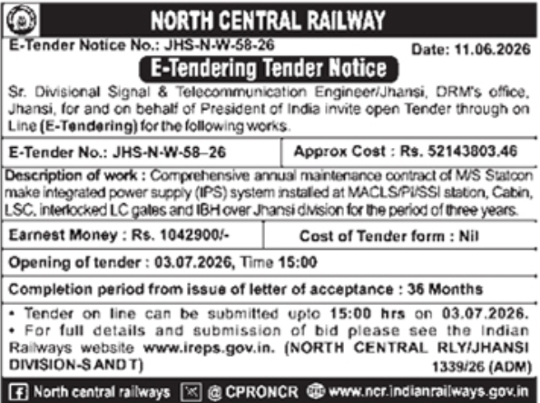 E-Tender Notice: Railway Integrated Power Supply Maintenance