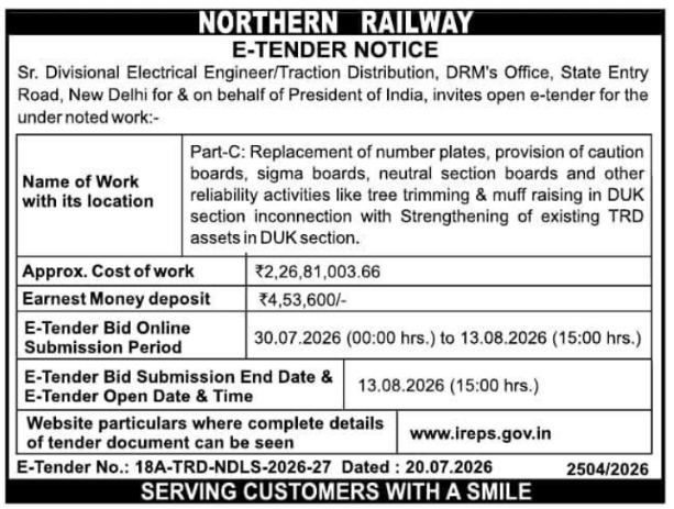 E-Tender Notice: Railway Traction Asset Work, New Delhi