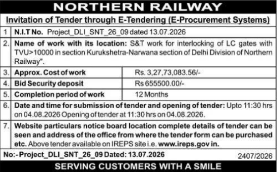 E-Tender Notice: S&T Interlocking Works (Delhi Division)