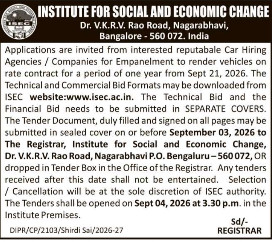E-Tender Notification for Car Hiring Services by ISEC
