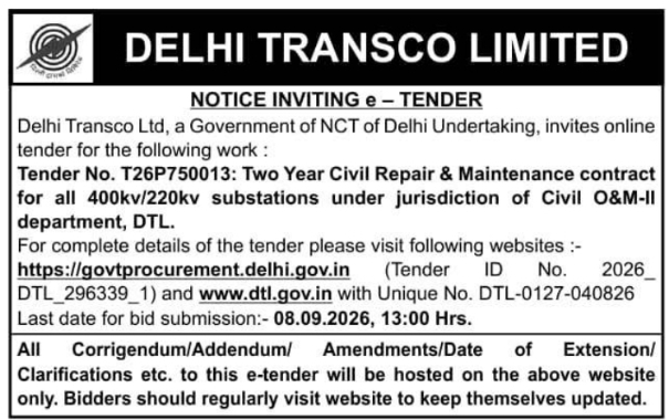 E-Tender Notice for Civil Repair and Maintenance