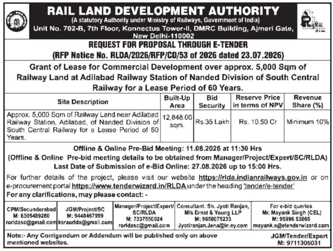 E-Tender Notice for Commercial Land Development Lease