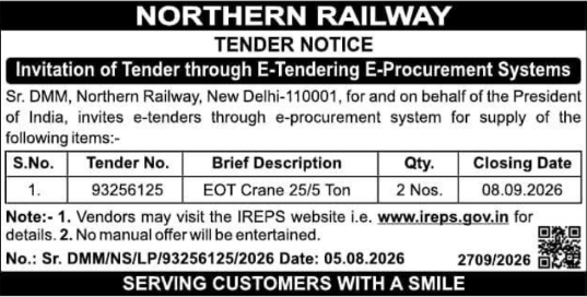 E-Tender Notice for EOT Crane Supply