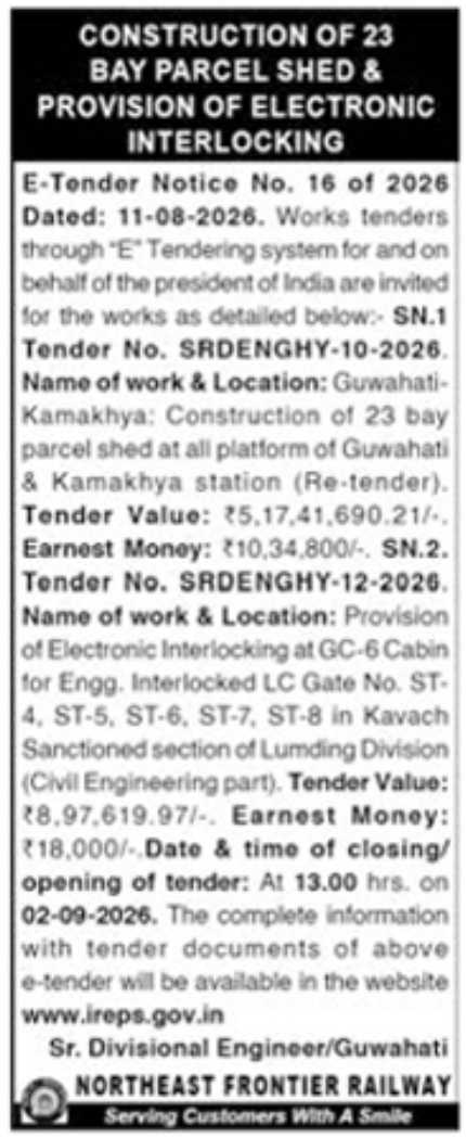 E-Tender Notification for Shed Construction and Electronic Interlocking