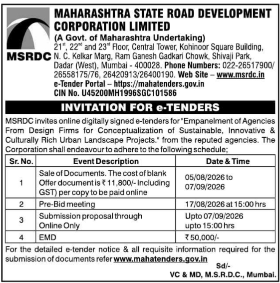 E-Tender Notification for Urban Landscape Project Design Empanelment