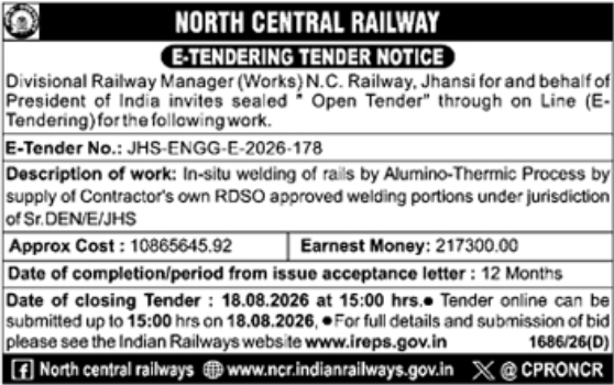 E-Tendering Tender Notice: North Central Railway Rail Welding Works