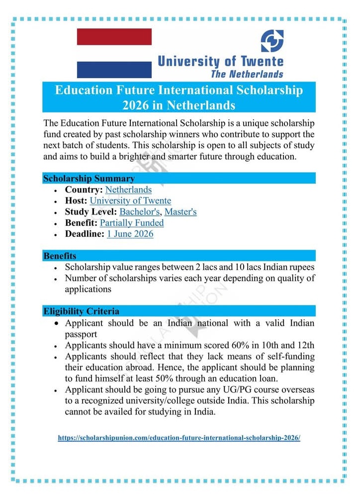 Education Future International Scholarship 2026 in Netherlands