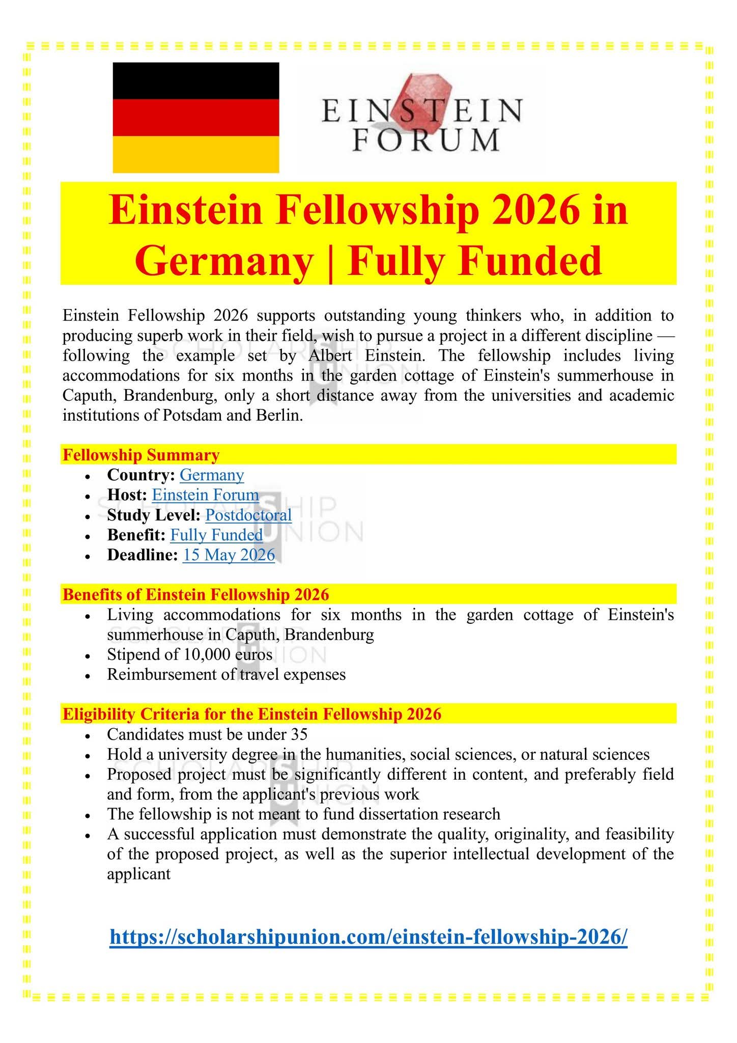 Einstein Fellowship 2026 in Germany