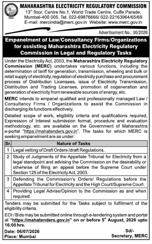 Empanelment Notice: Law and Consultancy Firms by MERC